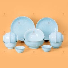 B? Bát Ðia Men Xanh Ng?c Hoa Cúc K? Vàng