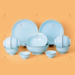 B? Bát Ðia Men Xanh Ng?c Hoa Cúc K? Nâu