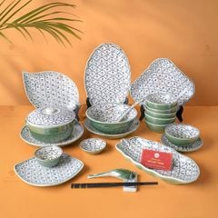 B? Bát Ðia Bát Tràng Men Xanh Ng?c V? Bèo