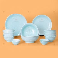 B? Bát Ðia Men Xanh Ng?c Vân Hoa Cúc