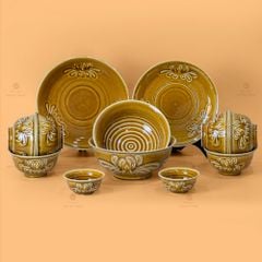 B? Bát Ðia Men Nâu Vân Hoa Cúc