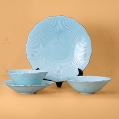 B? Bát Ðia Men Xanh Ng?c Vân Sen K? Vàng