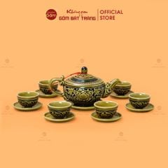 B? ?m Chén Kh?c N?i Hoa Phù Dung N?n Ðen