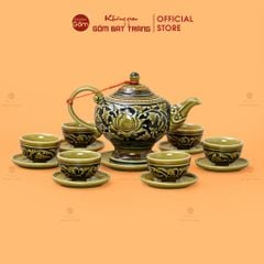 B? ?m Chén Kh?c N?i Hoa Sen N?n Ðen