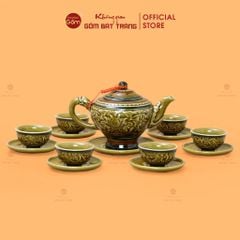 B? ?m Chén Kh?c N?i Hoa Sen N?n Vàng