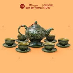 B? ?m Chén Kh?c N?i Hoa Sen N?n Xanh Ng?c