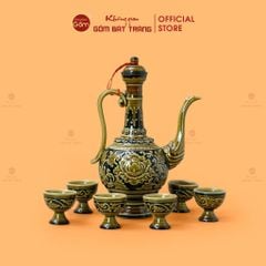 B? Bình Ru?u Kh?c N?i Hoa Phù Dung N?n Ðen