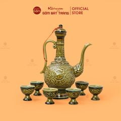 B? Bình Ru?u Kh?c N?i Hoa Sen N?n Vàng