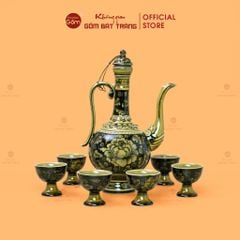 B? Bình Ru?u V? Tay Hoa Phù Dung N?n Ðen