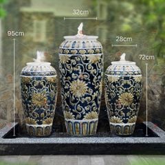 B? lu nu?c phong th?y men xanh vàng h?a ti?t hoa