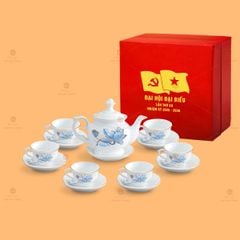 B? ?m Chén Trà Ðài Các Sen Xanh K? Vàng