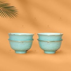 B? Bát Com Men Xanh Ng?c Hoa Cúc K? Vàng