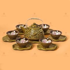 B? ?m Chén H?a Bi?n Nâu Vàng Sen Cá