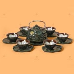 B? ?m Chén H?a Bi?n Xanh Sen Cá