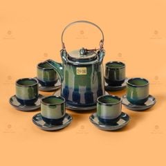 B? ?m Chén Cao Men H?a Bi?n Xanh Rêu Ng?c Th?