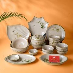 B? Bát Ðia Bát Tràng Men Kem Ðào Chu?n