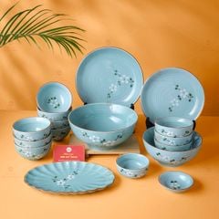 B? Bát Ðia Bát Tràng Men Ng?c Hoa Ðào Tr?ng