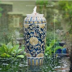 Lu nu?c phong th?y men xanh vàng h?a ti?t hoa